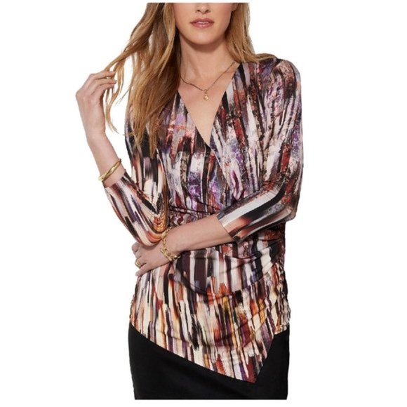 Karen Kane Print Faux Wrap Top - Picture 3 of 3